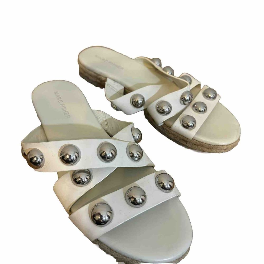 Marc Fisher Prisca Sandals Leather Slides Studded‎ Beige Pink Women's Size 9 M